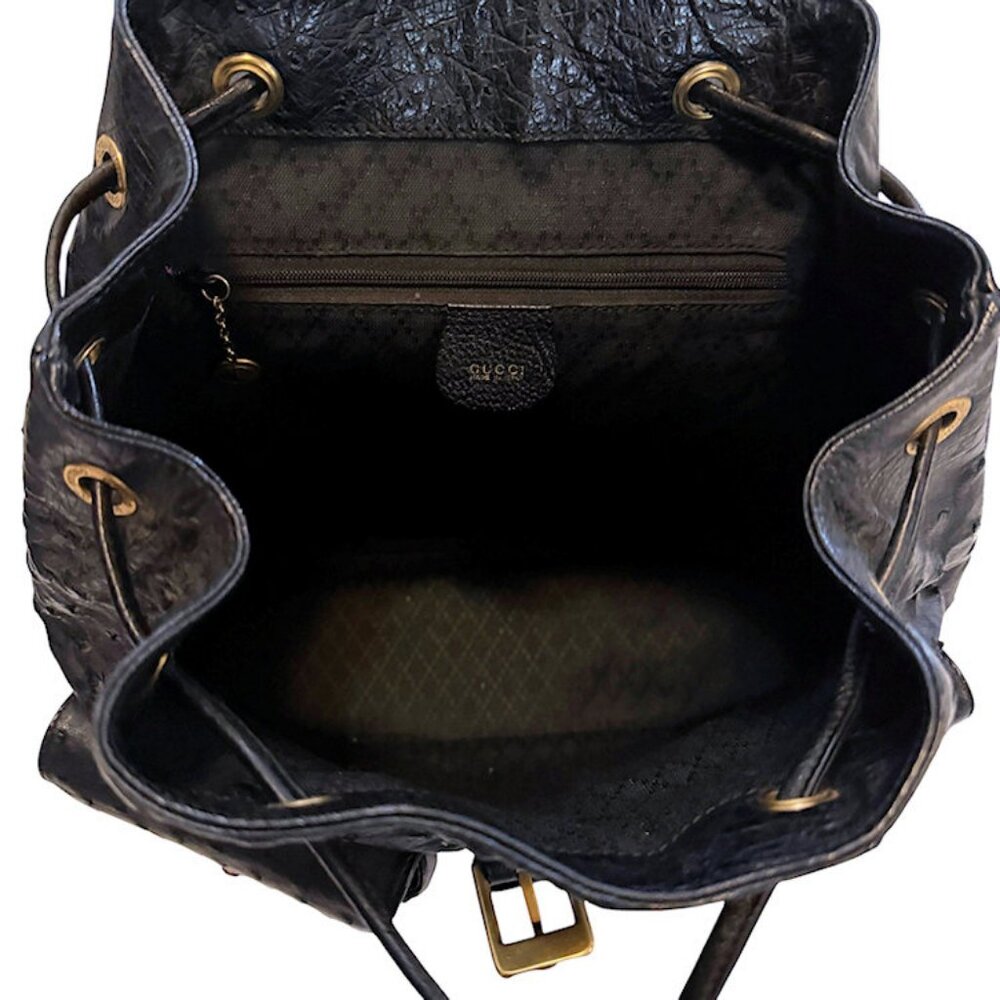 Vintage GUCCI Black Ostrich Skin Backpack Handbag with Bamboo Accents - Picture 9 of 15
